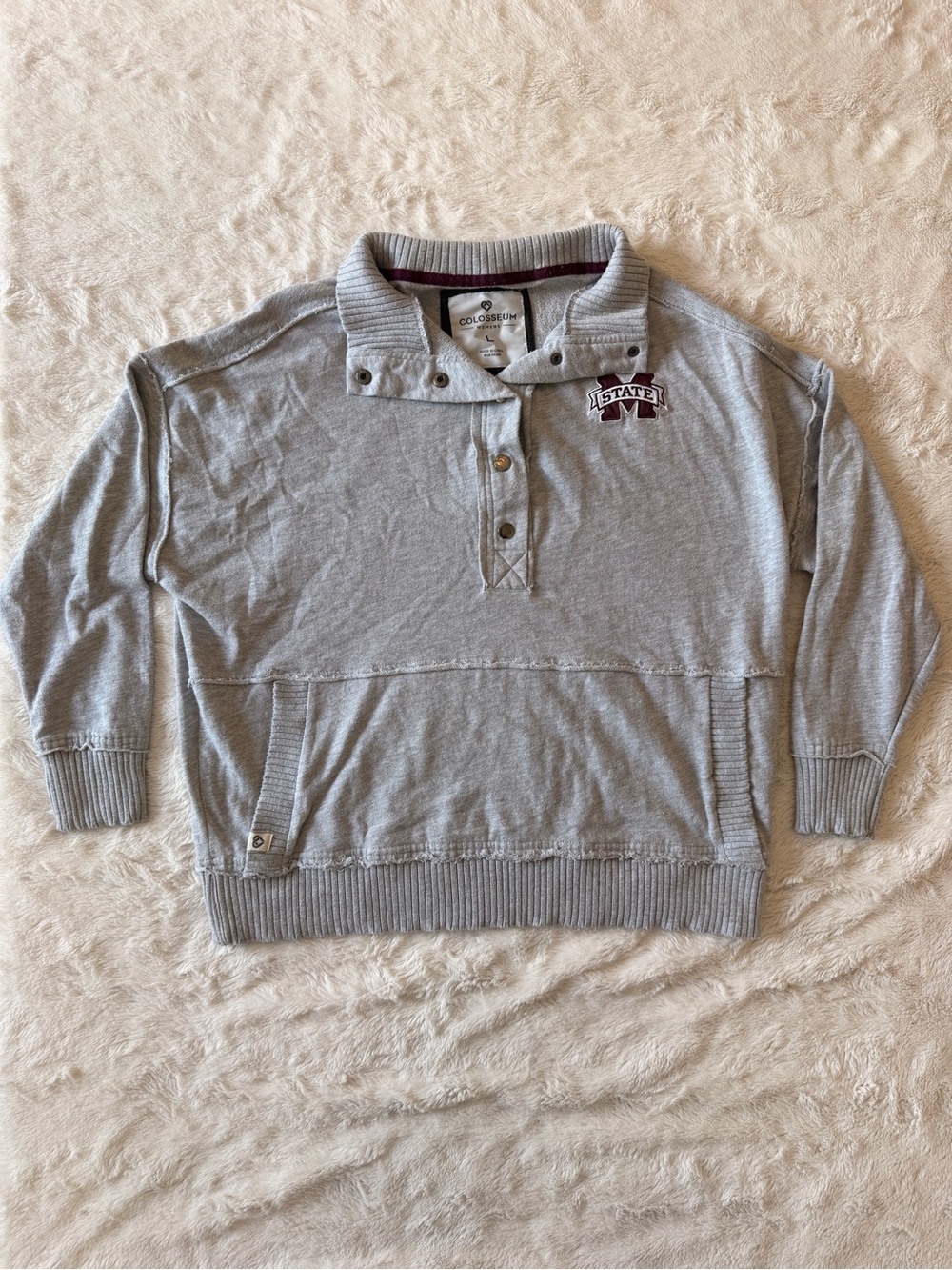 Colosseum Mississippi State Bulldogs Snap Pullover Sweatshirt Gray Size L